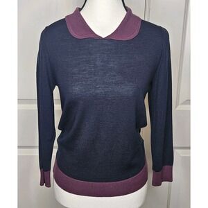 Boden Women's Wool Sweater Collared 3/4 Sleeve Colorblock Pullover Preppy City